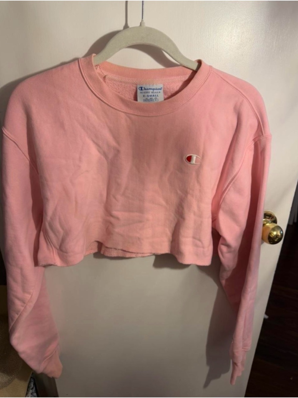 Champion Pink Cropped Crew Sweatshirt with Small Logo